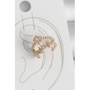 HEYF Pirinç Gold Renk Zirkon Taşlı Yıldız Model Kadın Kıkırdak Küpe