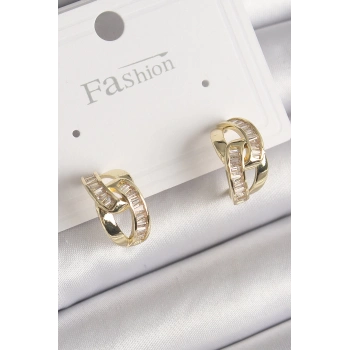 HEYF Pirinç Gold Renk Zirkon Taşlı Zincir Model Kadın Küpe