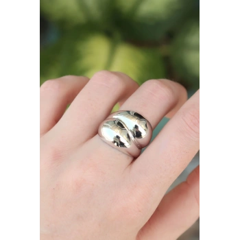 HEYF Pirinç Gümüş Renk Ayarlanabilir Damla Yüzük