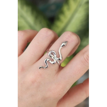 HEYF Pirinç Gümüş Renk Ayarlanabilir Yılan Yüzük