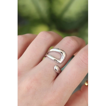 HEYF Pirinç Gümüş Renk Ayarlanabilir Yüzük