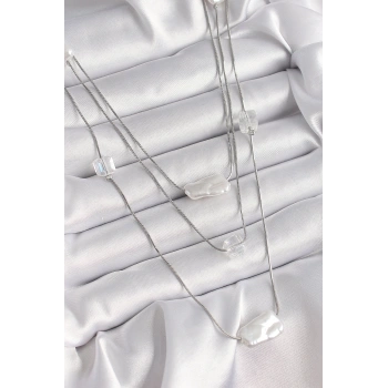 HEYF Pirinç Gümüş Renk Ezme İnci Model Çoklu Kadın Kolye