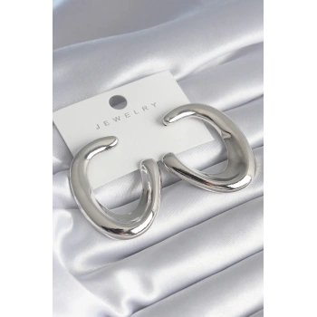 HEYF Pirinç Gümüş Renk Halka Model Kadın Küpe