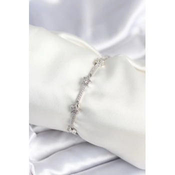 HEYF Pirinç Gümüş Renk Halley Yıldız Model Kadın Bileklik