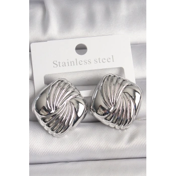 HEYF Pirinç Gümüş Renk İşlemeli Kare Model Kadın Küpe