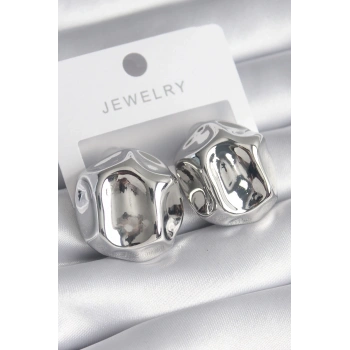 HEYF Pirinç Gümüş Renk İşlemeli Top Model Kadın Küpe