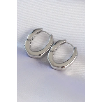 HEYF Pirinç Gümüş Renk Kalın Kemik Model Küpe