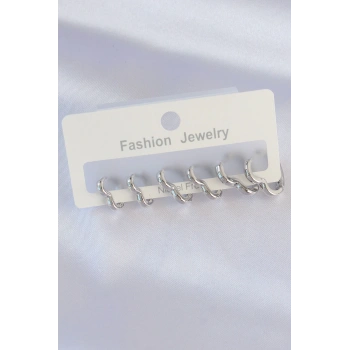 HEYF Pirinç Gümüş Renk Kalp Model Küpe Seti