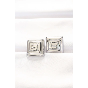 HEYF Pirinç Gümüş Renk Kare Form Küpe