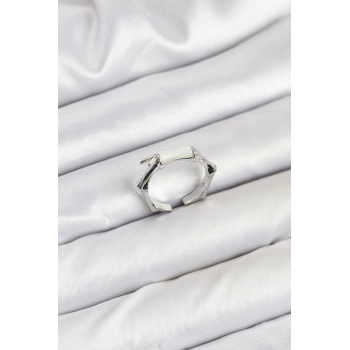 HEYF Pirinç Gümüş Renk Kemik Model Kadın Yüzük