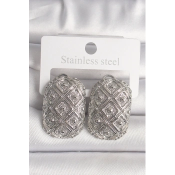 HEYF Pirinç Gümüş Renk Motif İşlemeli Kadın Küpe