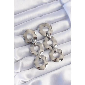 HEYF Pirinç Gümüş Renk Oval Ayna Model Sallantılı Küpe