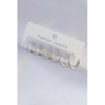 HEYF Pirinç Gümüş Renk Oval Küpe Seti