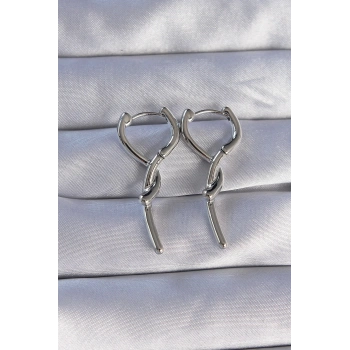 HEYF Pirinç Gümüş Renk Sarmal Çubuk Tasarımlı Uzun Küpe