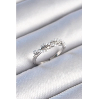 HEYF Pirinç Gümüş Renk Sarmal İnci Model Kadın Yüzük