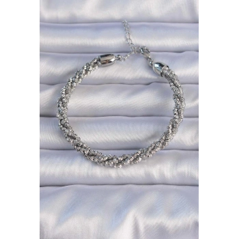 HEYF Pirinç Gümüş Renk Sarmal Model Bileklik