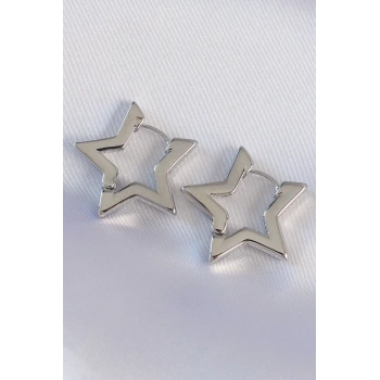 HEYF Pirinç Gümüş Renk Yıldız Küpe