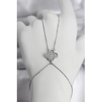 HEYF Pirinç Gümüş Renk Yonca Model Kadın Şahmeran