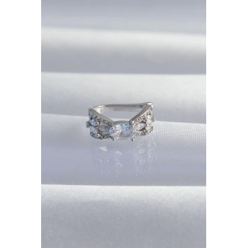 HEYF Pirinç Gümüş Renk Zirkon Taş Kaplama Earcuff Küpe