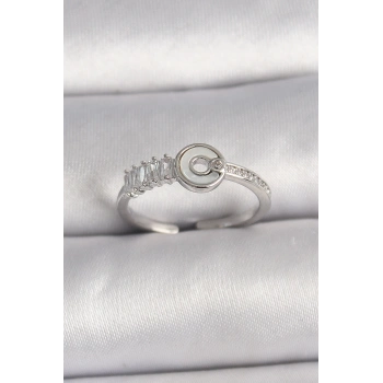 HEYF Pirinç Gümüş Renk Zirkon Taşlı Ayarlanabilir Kadın Yüzük