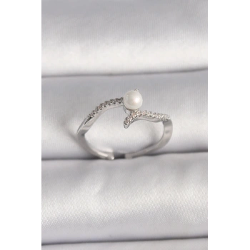 HEYF Pirinç Gümüş Renk Zirkon Taşlı Ayarlanabilir Yüzük