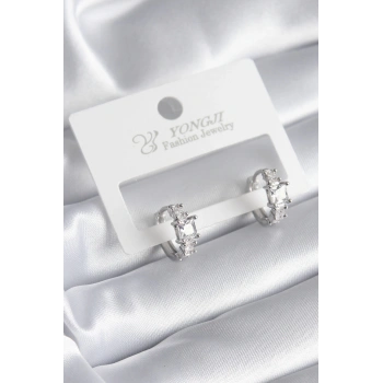 HEYF Pirinç Gümüş Renk Zirkon Taşlı Kadın Küpe