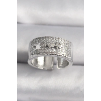 HEYF Pirinç Gümüş Renk Zirkon Taşlı Messika Model Kadın Yüzük