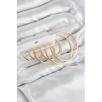 HEYF Pirinç Halka Model Gold Renk Kadın Set Küpe