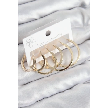 HEYF Pirinç Halka Model Gold Renk Kadın Set Küpe
