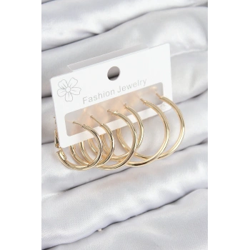 HEYF Pirinç Halka Model Gold Renk Kadın Set Küpe