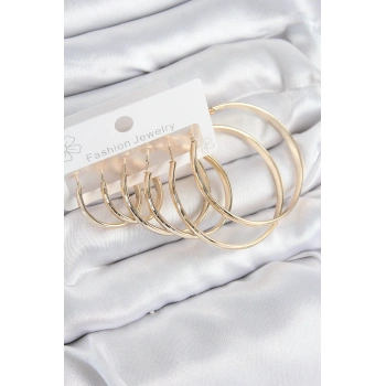 HEYF Pirinç Halka Model Gold Renk Kadın Set Küpe