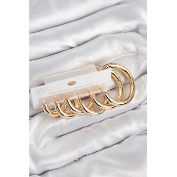 HEYF Pirinç Halka Model Gold Renk Kadın Set Küpe