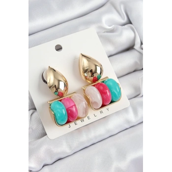 HEYF Pirinç Karışık Renk Vintage Model Kadın Küpe