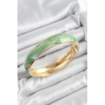 HEYF Pirinç Mavi Yeşil Mineli Mermer Desen Model Gold Renk Kadın Kelepçe