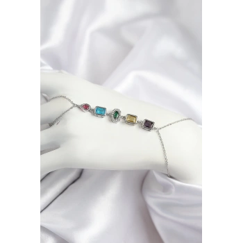 HEYF Pirinç Renkli Zirkon Taşlı Model Gümüş Renk Şahmeran