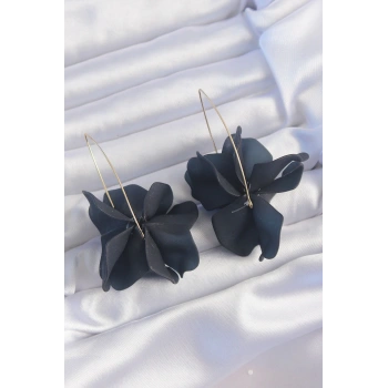 HEYF Pirinç Siyah Renkli Flora Küpe