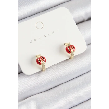 HEYF Pirinç Uğur Böceği Model Gold Renk Çocuk Küpe