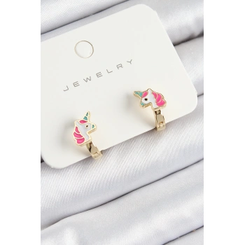 HEYF Pirinç Unıcorn Model Gold Renk Çocuk Küpe