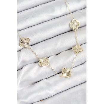 HEYF Pirinç VIP Yonca Model Gold Renk Kadın Kolye