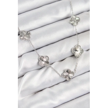 HEYF Pirinç VIP Yonca Model Gümüş Renk Kadın Kolye