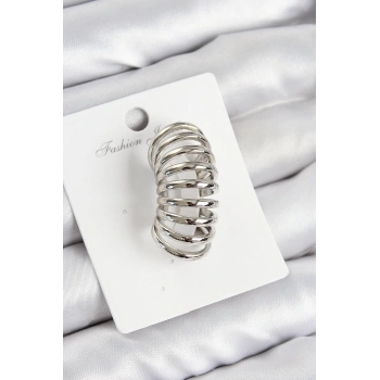 HEYF Pirinç Yay Model Gümüş Renk Sağ Kıkırdak Küpe