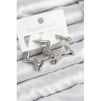 HEYF Pirinç Yıldız Model Gümüş Renk Kadın Küpe