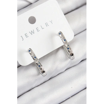 HEYF Pirinç Zirkon Taşlı Çiçek Desenli Model Gümüş Renk Kadın Küpe