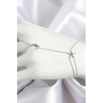 HEYF Pirinç Zirkon Taşlı Deniz Atı Ve Yıldız Model Gümüş Renk Şahmeran