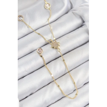 HEYF Pirinç Zirkon Taşlı Kutup Yıldızı Model Gold Renk Y Kolye