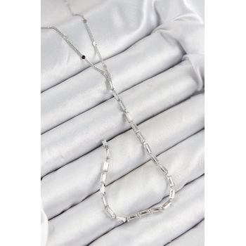 HEYF Pirinç Zirkon Taşlı Model Gümüş Renk Y Kolye