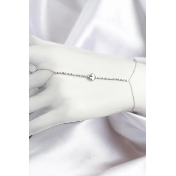 HEYF Pirinç Zirkon Taşlı Yonca Model Gümüş Renk Şahmeran