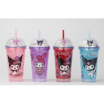 HEYF Sevimli Kuromi Işıklı Pipetli Boncuklu Suluk & Bardak 400 Ml Alk3144