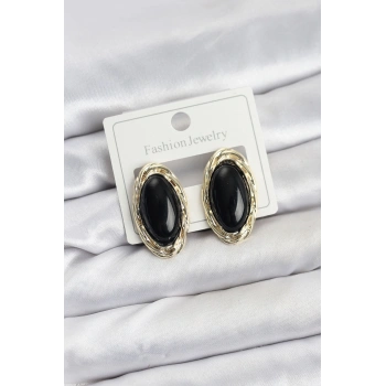 HEYF Siyah Badem Model Vintage Kadın Küpe