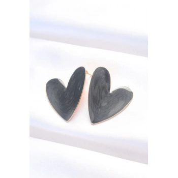 HEYF Siyah Renk Mineli Kalp Küpe